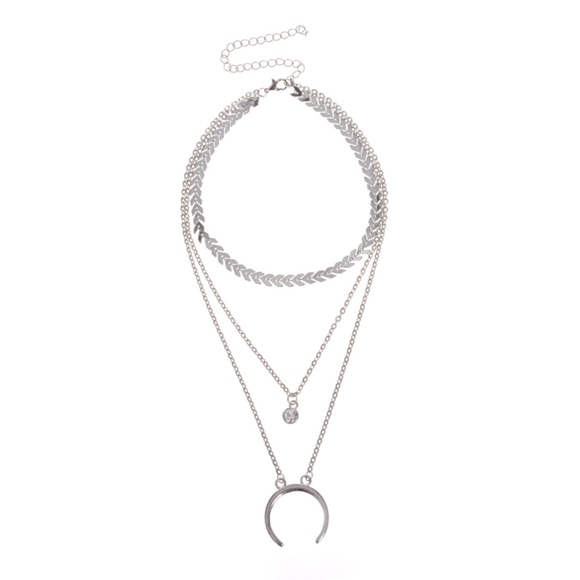 Herringbone Moon Horn Multilayer Silver Choker - Picture 2 of 5